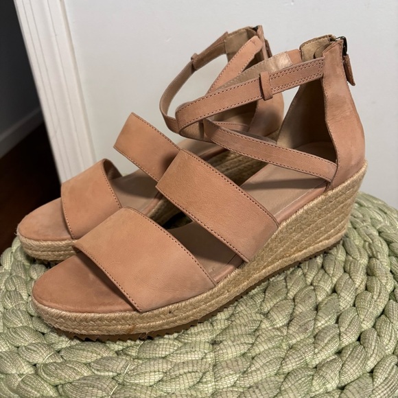 EILEEN FISHER Wali Latte Tan Nubuck Strappy Espadrille Wedge Sandals - Picture 4 of 8